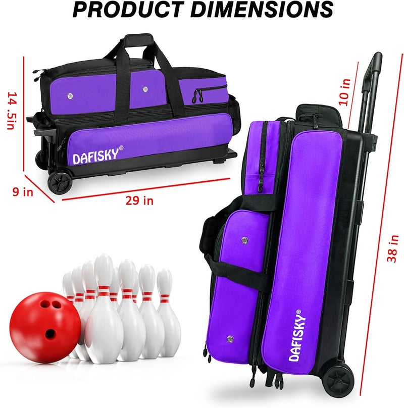 DAFISKY 3 ball bowling bags with wheels, bowling ball bag 3 ball roller with Multiple Pockets Retractable Handle - Image 1